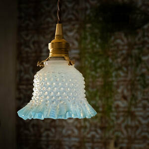 極美品 送料無料 Fenton フェントン ランプ シェード ホブネイル オパールセント ガラス ビンテージ アンティーク 灯具付き