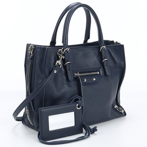 中古良品バレンシアガBALENCIAGA ペーパーミニ レザー 357333 ネイビー系　 ランク：A us-2 2WAY ショルダー レディース