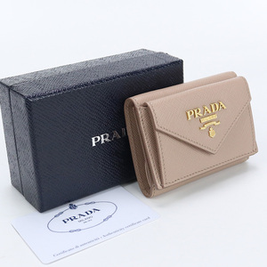 中古良品プラダPRADA サフィアーノトライアングル 三つ折り財布 ブランド 1MH021 ピンク ランク：A us-2 レディース