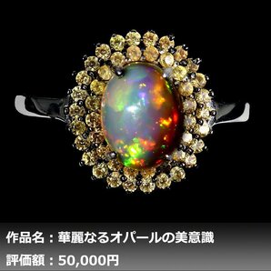 【1円新品】イケゾエガレ｜3.50ct 天然ブラックオパール&サファイア K14WG仕上リング 17号｜作家モノ｜本物保証｜NGL鑑別対応の画像1