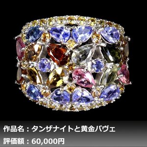 【送料無料】イケゾエガレ｜7.50ct 天然トルマリン&サファイア&タンザナイト K14WG仕上リング 16号｜作家モノ｜本物保証｜NGL鑑別対応