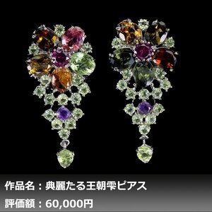 【送料無料】イケゾエガレ｜8.00ct 天然トルマリン&アメジスト&ペリドット&ガーネット K14WG仕上ピアス｜作家モノ｜本物保証｜NGL鑑別対応