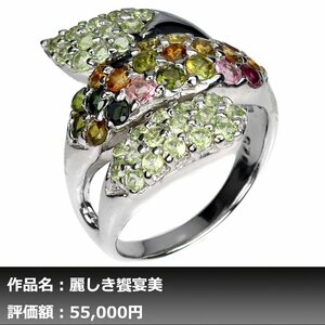 【送料無料】4.50ct 天然トルマリン&ペリドット K14WG仕上リング 19号｜作家モノ｜本物保証｜日宝協鑑別対応