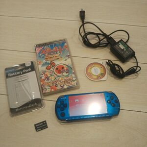 美品 psp3000本体 青。新品バッテリー、ゲーム、メモリー、充電器付き♪動作OK♪除菌済み！