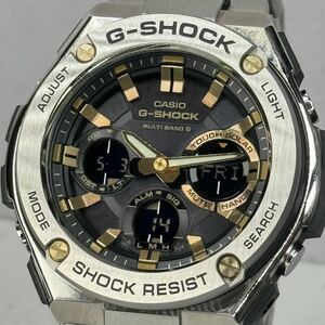 未使用同様 極美品 G-SHOCK GST-W110D-1A9JF G-STEEL/Gスチール タフソーラー 電波受信 電波ソーラー マルチバンド6 メタルバンド ゴールド