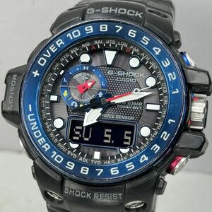 美品 G-SHOCK GWN-1000B-1BJF GULFMASTER タフソーラー 電波受信 電波ソーラー マルチバンド6 トリプルセンサー ブラック ブルー アナデジ