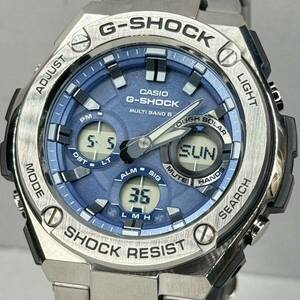 極美品 G-SHOCK GST-W110D-2AJF GスチールG-STEELタフソーラー 電波受信 電波ソーラー マルチバンド6 メタルバンド ブルー アナデジ