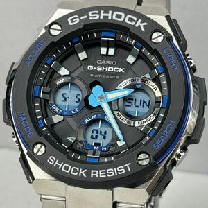 極美品 箱説付G-SHOCK GST-W100D-1A2JF GスチールG-STEELタフソーラー 電波受信 電波ソーラー マルチバンド6 メタルバンド ブルー アナデジ