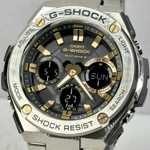 極美品 G-SHOCK GST-W110D-1A9JF G-STEEL/Gスチール タフソーラー 電波受信 電波ソーラー マルチバンド6 メタルバンド ゴールド アナデジ