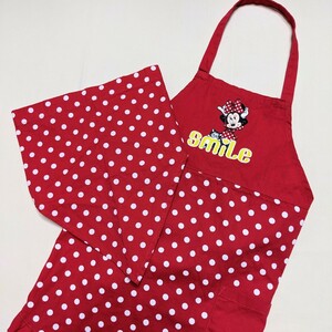 ☆AE32 Disney ディズニー 110 120 女の子 女子 エプロン 三角巾 セット 赤 ドット ミニー ミニーマウス クッキング お料理 おままごと
