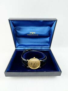  почти не использовался прекрасный товар [ Tecnos ]TECHNOS кварц 18K 750 золотой товар Gold мужские наручные часы оригинальный ремень примерно 27g с ящиком Vintage 