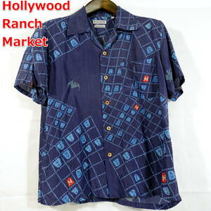 【良品】ハリウッドランチマーケット　９０年代　将棋柄シルクアロハ　ハリラン　HRM　HOLLYWOOD RANCH MARKET　サイズ１（Ｓ相当）