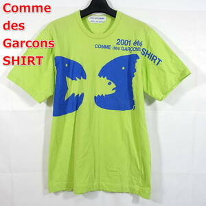 【良品】コムデギャルソンシャツ　緑青　2001プリント魚Ｔシャツ　COMME des GARCONS SHIRT　サイズＭ
