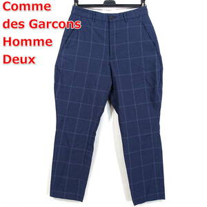 【良品】コムデギャルソンオムドゥ　ウィンドウペンテーパードパンツ　Comme des Garcons Homme Deux　サイズＸＳ　紺茶