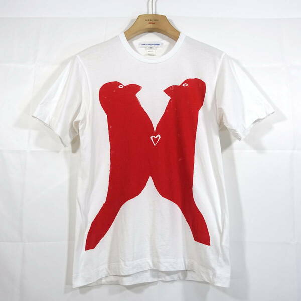 【良品】コムデギャルソンシャツ　ハト向かい合わせプリントＴシャツ　COMME des GARCONS SHIRT　サイズＳ