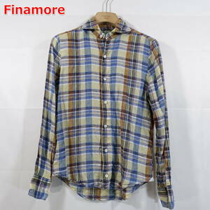 【良品】フィナモレ　マドラスチェックホリゾンタルカラーシャツ　FINAMORE　サイズＳ