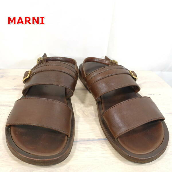 【良品】マルニ　アンクルストラップレザーサンダル　MARNI　サイズ４１（25.5～26.5）　茶