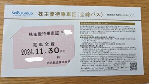 【ネコポス送料込】西武鉄道　株主優待乗車証 最新2024年11月30日まで　男性名義