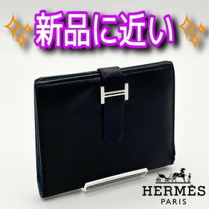 HERMES エルメス べアン コンパクト バイカラー ブラック折り財布 ミニ財布