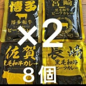 九州ご当地レトルトカレー　４種類　計８個　佐賀　博多　長崎　宮崎　保存食　非常食　ギフトにも