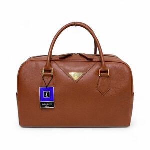 * tag attaching Yves Saint Laurent Yves Saint-Laurent triangle Logo plate Mini Boston bag handbag leather Brown Vintage ON5864