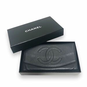 VCHANEL Chanel черная икра s gold здесь Mark 2. складывать длинный кошелек 4 номер шт. серийный есть черный коробка есть длинный бумажник кошелек RA6569