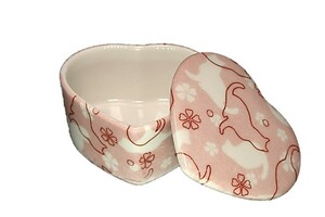 ねこ ピンク ハート 蓋物 小物入れ リング 宝石 ジュエリーケース 陶器 猫 ネコ 容器 ACS WEB SHOP
