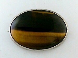  Vintage silver made kaboshon Tiger I oval pin brooch 