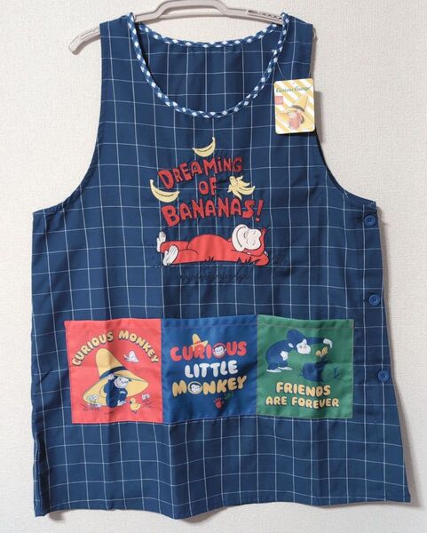 新品☆おさるのジョージ 3ポケット ネイビー エプロン