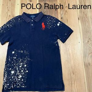 Polo Ralph Lauren ポロ ラルフローレン ポロシャツ 半袖 ビッグポニー ペイント加工 鹿の子 ナスコン ネイビー サイズXL 玉mc2800