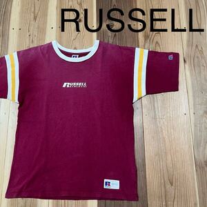 RUSSELL ラッセル Tシャツ T-shirt TEE 半袖 センタープリントロゴ レトロデザイン USAブランド カジュアル パープル サイズL 玉mc2843