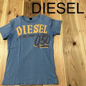 DIESEL ディーゼル Tシャツ T-shirt TEE ビッグプリントロゴ　カジュアル デザインTシャツ ブルー サイズM 玉mc2848