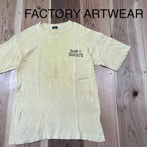 90s USA製 FACTORY ARTWEAR surfand sweat デザインTシャツ T-shirt TEE 半袖 サーフィン ストリート イエロー サイズM 玉mc2849
