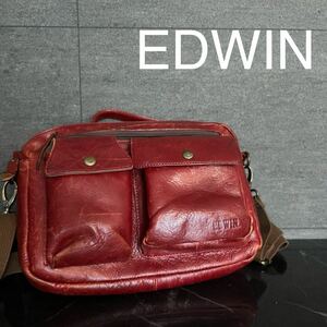 EDWIN エドウィン レザー ショルダーバッグ 斜めかけ 肩掛け 00s y2k ワインレッド 玉mc2880