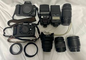 1 jpy ~② camera set sale NIKON F-501 Canon E0S55 EF 28-80mm F3.5-5.8 Ⅳ ZOOM LENS EF 75-300mm 1:4-5.6 II 63293 Sigma Zoom