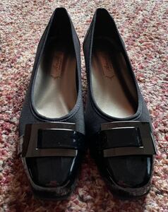  lady's low heel simple black 24.0 made in Japan 