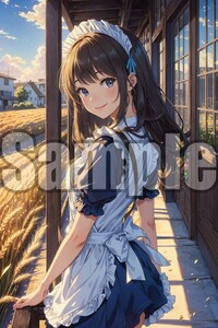 【全て1点もの】『A4サイズ 美女ポスター』高品質光沢紙 イラスト メイド フリル コスプレ かわいい ご主人様 清楚 恥じらい 召使い MKJ48