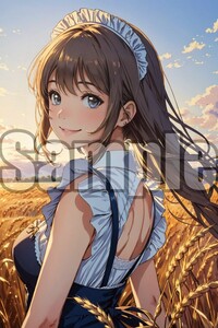 【全て1点もの】『A4サイズ 美女ポスター』高品質光沢紙 イラスト メイド フリル コスプレ かわいい ご主人様 清楚 恥じらい 召使い MKJ32