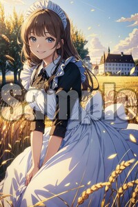 【全て1点もの】『A4サイズ 美女ポスター』高品質光沢紙 イラスト メイド フリル コスプレ かわいい ご主人様 清楚 恥じらい 召使い MKJ112