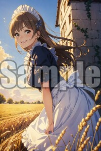 【全て1点もの】『A4サイズ 美女ポスター』高品質光沢紙 イラスト メイド フリル コスプレ かわいい ご主人様 清楚 恥じらい 召使い MKJ121