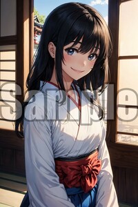 【全て1点もの】『A4サイズ 美女ポスター』高品質光沢紙 イラスト 巫女 袴 コスプレ かわいい 和服 清楚 恥じらい アイドル 伝統 WFK92