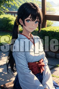 【全て1点もの】『A4サイズ 美女ポスター』高品質光沢紙 イラスト 巫女 袴 コスプレ かわいい 和服 清楚 恥じらい アイドル 伝統 WFK89