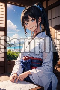 【全て1点もの】『A4サイズ 美女ポスター』高品質光沢紙 イラスト 巫女 袴 コスプレ かわいい 和服 清楚 恥じらい アイドル 伝統 WFK76