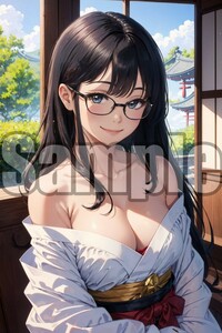 【全て1点もの】『A4サイズ 美女ポスター』高品質光沢紙 イラスト 巫女 袴 コスプレ かわいい 和服 清楚 優等生 眼鏡 めがね フェチ WFK57