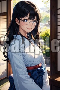 【全て1点もの】『A4サイズ 美女ポスター』高品質光沢紙 イラスト 巫女 袴 コスプレ かわいい 和服 清楚 優等生 眼鏡 めがね フェチ WFK46