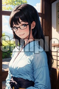 【全て1点もの】『A4サイズ 美女ポスター』高品質光沢紙 イラスト 巫女 袴 コスプレ かわいい 和服 清楚 優等生 眼鏡 めがね フェチ WFK28