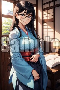 【全て1点もの】『A4サイズ 美女ポスター』高品質光沢紙 イラスト 巫女 袴 コスプレ かわいい 和服 清楚 優等生 眼鏡 めがね フェチ WFK27