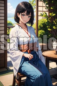 【全て1点もの】『A4サイズ 美女ポスター』高品質光沢紙 イラスト 巫女 袴 コスプレ かわいい 和服 清楚 恥じらい アイドル 伝統 WFK10