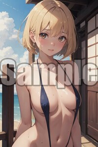 【全て1点もの】『A4サイズ 美女ポスター』高品質光沢紙 イラスト 水着 ビキニ セクシー 食い込み 巨乳 美乳 恥じらい アイドル 汗 MZK46