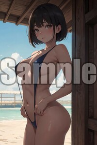 【全て1点もの】『A4サイズ 美女ポスター』高品質光沢紙 イラスト 水着 ビキニ セクシー 食い込み 巨乳 美乳 恥じらい アイドル 汗 MZK44